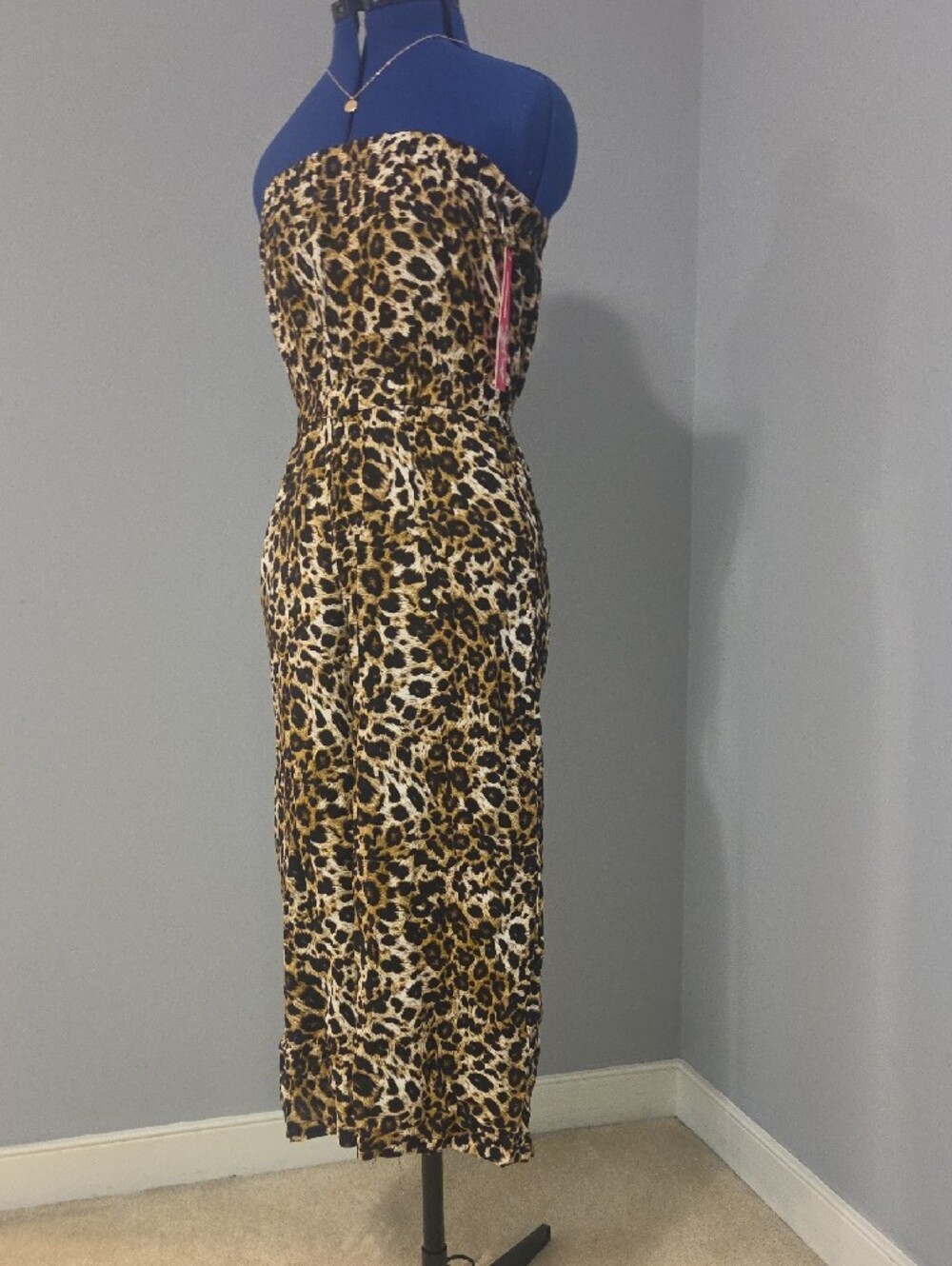 Strapless Leopard Print Jumpsuit in Tan & Black - Picture 4 of 6